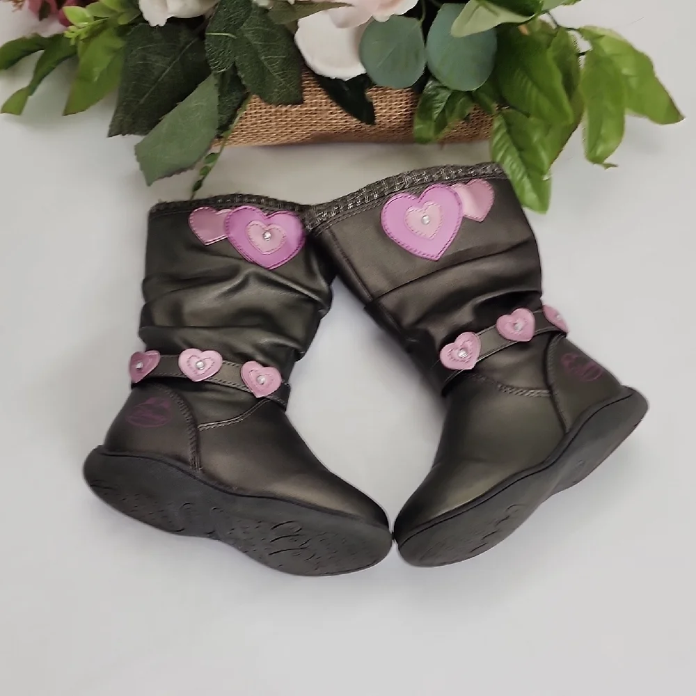 Black Kids Tall Boots with Pink Accent